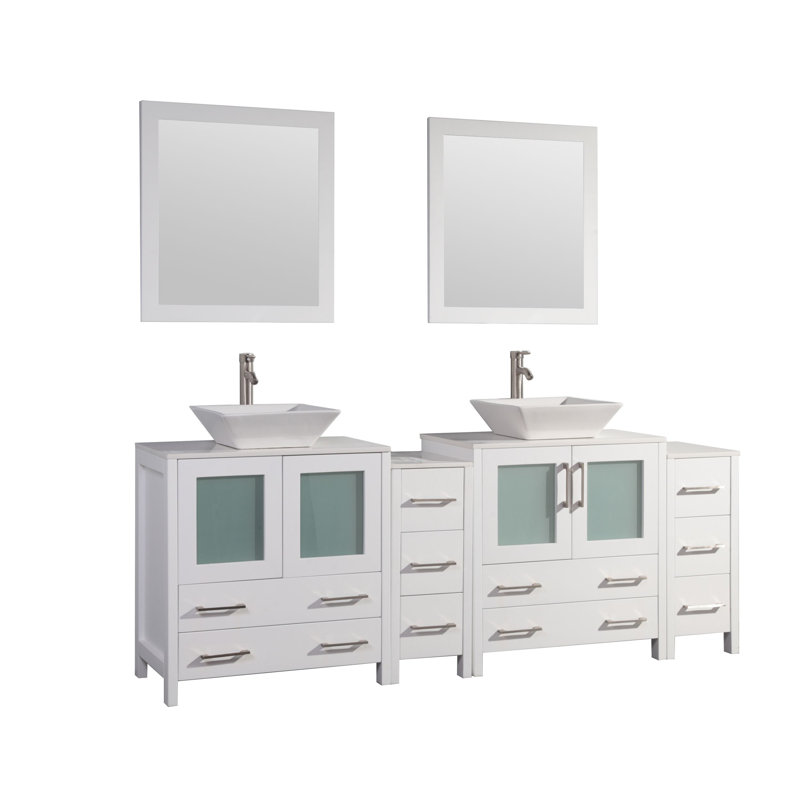 Wade Logan® Karson 84'' Double Bathroom Vanity with Engineered Marble Top with Mirror & Reviews